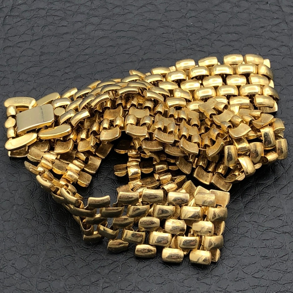 Gold Tone Panther Link Necklace 16 in Chunky 5-Row Metal Weave Bib Collar - Picture 6 of 7